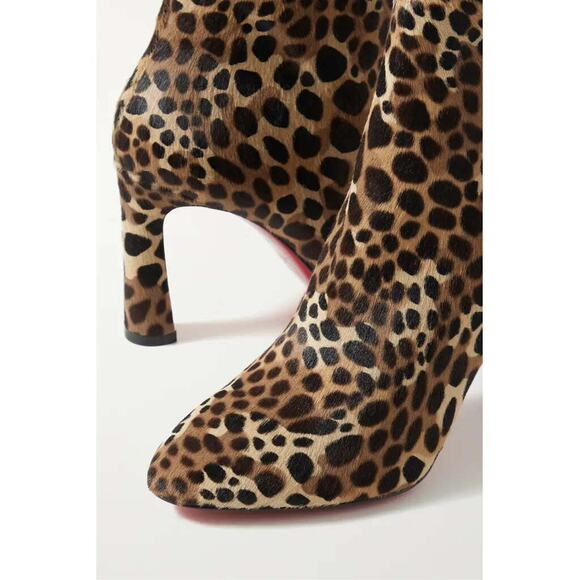 Christian Louboutin So Eleonor 85 Black Brown Leopard Pony Ankle Heel Boot 37.5 - Picture 3 of 11